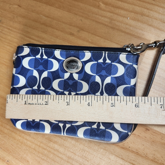 COACH Wristlet Blue Signature Zipper Close Logo Strap Wallet - Picture 6 of 9